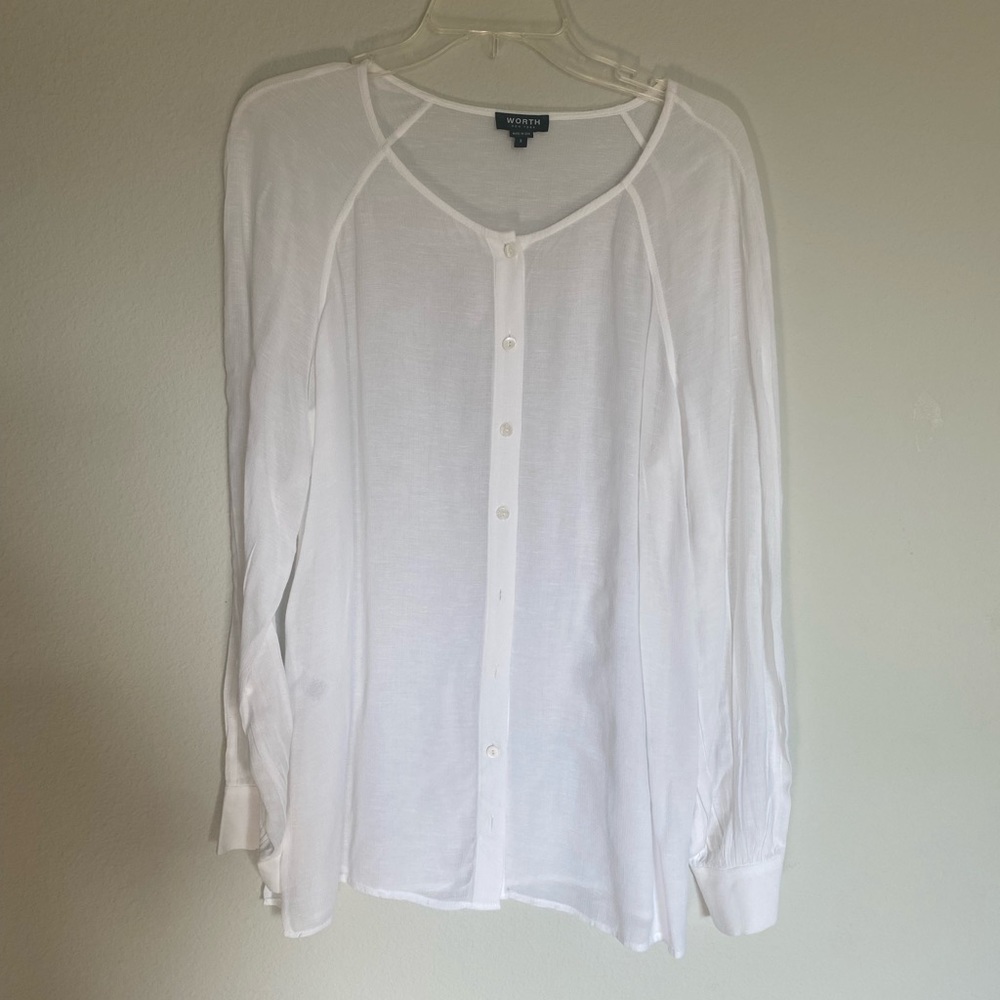 Worth New York white button down blouse size S with buttons on sleeves